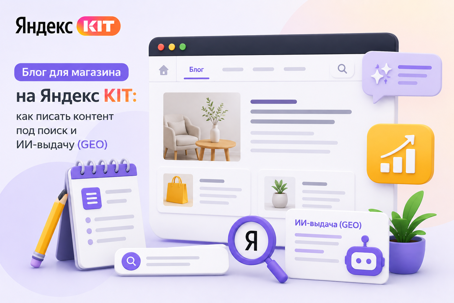 Блог для интернет-магазина на Яндекс KIT: создание SEO-контента под поиск и ИИ-выдачу GEO, статьи, ключевые запросы, аналитика и рост органического трафика.